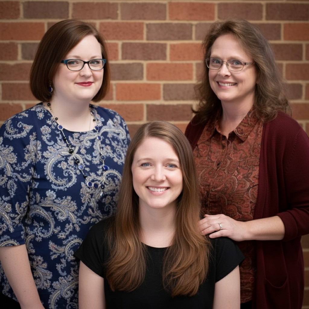 Romantic three-person kiss. Side people gently kiss the person in the center. Natural pose, warm lighting, cinematic portrait. input