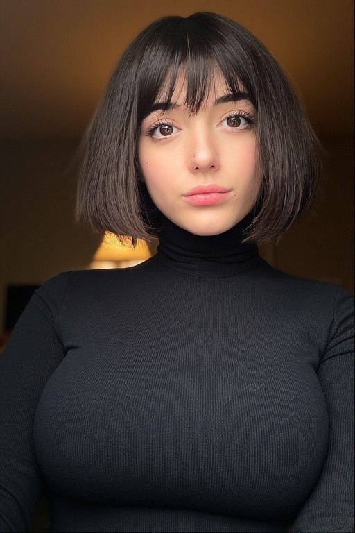 Enhance the bust size noticeably for a balanced and elegant figure. Showcase the outfit with a more open neckline and artistic lighting. Make the person in the image wear sexy lingerie input